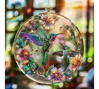 Floral Hummingbird Acrylic Sun Catcher,Faux Stained Glass Indoor Window Hanging Ornament,Gardener Suncatchers Gift for Garden Lovers Bird Lover