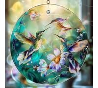 Floral Hummingbird Acrylic Sun Catcher,Faux Stained Glass Indoor Window Hanging Ornament,Gardener Suncatchers Gift for Garden Lovers Bird Lover