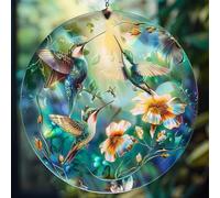 Floral Hummingbird Acrylic Sun Catcher,Faux Stained Glass Indoor Window Hanging Ornament,Gardener Suncatchers Gift for Garden Lovers Bird Lover