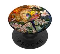 Floral Hummingbird Stained Glass PopSockets Adhesive PopGrip