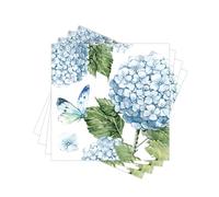 Floral Hydrangea Paper Napkins Disposable, Decorative Blue Hydrangea Flower & Butterfly Printed Dinner Napkins for Party, Home Table Decor. 60PCS, 2-Ply, Folded 6.5 x 6.5 In.