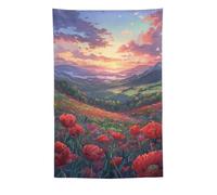Floral Illustration Spreading in Mountains and Plains Tapestry Backdrop Decorative Fabric Beautiful Nature Landscape Pastoral Landscape Poster Large Wall Hanging Wall Decor Decor Supplies Interior