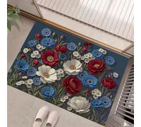Floral Illustrations Poppy Daisy Doormats 50 x 80 cm, Non Slip Indoor Outdoor Door Mats, Floor Mats for Home Kitchen, Entrance, Entryway, Corridor, Blue