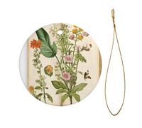 Floral In The Old Book Christmas Ceramic Circular Pendant Is An Excellent Addition To Your Holiday Decoration
