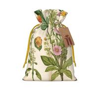 Floral In The Old Book Christmas Drawstring Gift Bag Santa Sack With Cards