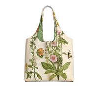 Floral in The Old Book Print Canvas Tote Bag Shoulder Handbag Large Capacity Shopping Bag