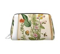 Floral in The Old Book Print Makeup Bag, Cosmetic Bag,Women Pu Leather Cosmetic Bags with Wrist Strap Travel Toiletry Pouch Makeup Bag