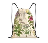 Floral in The Old Book Title: Lightweight Drawstring Duffel Bag â€“ Water-Resistant Foldable Gym Sack with Adjustable Shoulder Strap, Ideal for Sports, Yoga, Travel and School