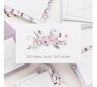Floral Index Cards by Pure Print and Design | Floral Flash Cards Perfect For Study Sessions & Learning | 100 Cards of Premium Quality with 5 Different Designs | White, Purple and Gray | 3x5 inches