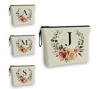 Floral Initial Makeup Bag for Women - 25x18cm, A-Z Personalized Make Up Bag, Christmas Gifts Girls Toiletry Cosmetic Bags C1 (Initial #J)