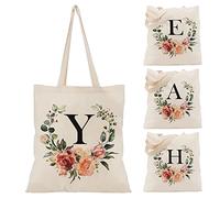 Floral Initial Tote Bag - 15'x16' Canvas Bags for Women - Bridesmaid Hen Party Shopping Large Bag Teacher Birthday Gift C2 (Initial #Y)