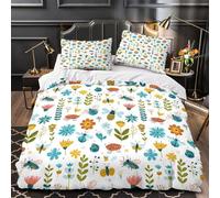 Floral Insects Pattern Duvet Cover 3D Design Printed Wrinkle-Resistant 3 Pieces Bedding Set Zipper Comforter Cover Ultra Soft Durable for Teens Kids Girls Boys Women Adults Double（200x200cm）