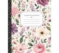 Floral Inspired Composition Notebook for Women - 100 Lined Pages - Wide Ruled