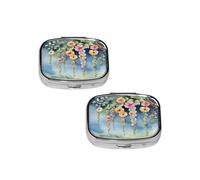 Floral Ivy Blossoms Tree Pill Box 2 Compartment Medicine Pill Case,Travel Pill Organizer, Small Metal Pill Case Portable Pill Box, Perfects Gift for Anyone in Need