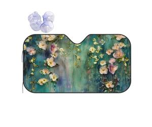Floral Ivy Blossoms Tree Print Car Windshield Sun Shade, Foldable Foil Sun Shade Car Windshield Cover All Weather Universal Fit Auto Car Trunk SUV, 130x70 CM