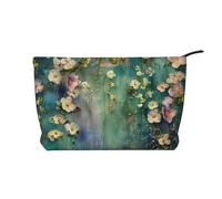 Floral Ivy Blossoms Tree Printed Corduroy Makeup Bag for Women Cute Make up Bag Travel Cosmetic Bag with Wristlet