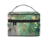 Floral Ivy Blossoms Tree Printed Travel Makeup Bag Spacious Portable Cosmetic Organiser with Handle, Large Capacity Toiletry Bag, Gift for Women Girls