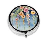 Floral Ivy Blossoms Tree Round Pill Box - Full Print Design, Metal Electroplated Compact Medicine Case for Travel, Fits Pockets & Wallets