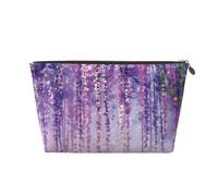 Floral Ivy Blossoms Tree Womens Makeup Bag Leather Travel Toiletry Organizer Wash Bag Cosmetic Pouch with Zipper Girls Handbag Gold