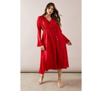 Floral Jacquard Flute Sleeve Midi Dress Wallis Red 14