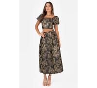 Floral Jacquard Pleated Midi Skirt Maya Deluxe Navy 8