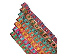 Floral Jacquard Ribbon Trim 15mm Wide Indian Style,Gold Metallic Threads,7 Colors for Decoration Apparel,Crafts,Costume,Neotrims UK. [Jade/Peach, 1 mt]