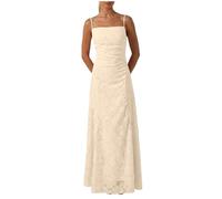 Floral Jacquard Spaghetti Strap Maxi Dress, Women's Square Neck A-Line Evening Gown, Ruched Bust Formal Wedding Guest Dress for Prom