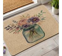 Floral Jar Doormat, Violet Flowers Door Mat for Spring & Summer Indoor Outdoor Entryway Decor, Waterproof Non-Slip Dust Absorbent Mat, Easy Clean 29x17 Inch