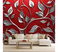 Floral Jazzy Wallpaper, Silver Leaf Pattern Mural 3D Modern, Non-Woven Premium Art Print Fleece Wall Mural Decoration Poster Picture Design 150X105cm
