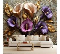 Floral Jazzy Wallpaper, Three-Dimensional Relief Calla Lily 3D Murals, Modern Art Wall Murals Photo Wall Mural,for Living Room Bedroom Children's Room Home Decoration, Easy to Install 450X315cm