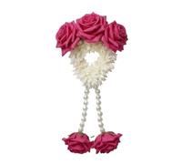 Floral Kalira Mehndi Hand Bracelet, Hair Bun Accessory, Artificial Scented Jasmine Flowers on Scrunchies, Traditional South Asian Wedding (Hot Pink)