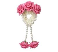 Floral Kalira Mehndi Hand Bracelet, Hair Bun Accessory, Artificial Scented Jasmine Flowers on Scrunchies, Traditional South Asian Wedding (Baby Pink)
