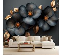 Floral Kids Wallpaper, Deep Blue Flowers 3D Wall Paper for Living Room, Non-Woven Premium Art Print Fleece Wall Mural Decoration Poster Picture Design Modern Nature View 250X175cm