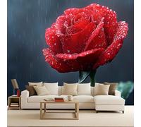Floral Kids Wallpaper, Red Roses 3D Wall Paper for Living Room, Non-Woven Premium Art Print Fleece Wall Mural Decoration Poster Picture Design Modern Nature View 250X175cm