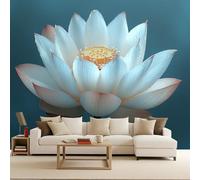 Floral Kids Wallpaper, Zen White Lotus 3D Wall Paper for Living Room, Non-Woven Premium Art Print Fleece Wall Mural Decoration Poster Picture Design Modern Nature View 250X175cm