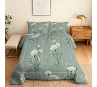 Floral King Size Duvet Coverless, Reversible Design, Sage Green Comforter & 2 Pillow Cases for Bedroom Decor, 10.5 Tog Ultra Soft Microfibre, All Seasons #a237