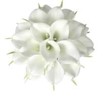 Floral Kingdom 20 Pack Artificial Calla Lily Flowers 14 Inch White - Real Touch Faux Flowers for Home Decor, Table Centerpieces, Entryway Consoles and Weddings