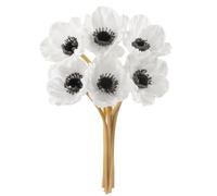Floral Kingdom 8 pcs Real Touch Anemone Poppy Bouquet for Artificial Flower Decor (White)