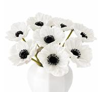 Floral Kingdom 8 pcs Real Touch Anemone Poppy Bouquet for Artificial Flower Decor (White)