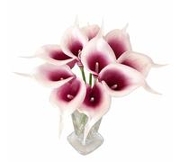Floral Kingdom Artificial Calla Lily Flowers 10 Pack 14 Inch White & Mauve - Real Touch Faux Stems for Table Centerpieces, Entryway Consoles and Modern Home Decor