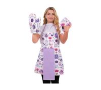 Floral Kitchen Apron and Oven Mitt Set-(4 pieces); Multicolor Waterproof Apron - Oven Mitt - Pot Holder - Hand Towel