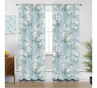 Floral Kitchen Curtains for Windows - Light Blue Pastel Flowers Repeating Pattern Blackout Eyelet Curtain 54 Drop, Short Curtains for Bedroom, W46 X D54, 2 Panels Drapes Home Decor