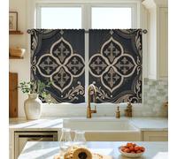 Floral Kitchen Curtains, Traditional Classic Ornate Geometric None Navy Sink Window Curtains Window Decoration for Dining Room Breakfast Nook Sink Area 26x36 Inch