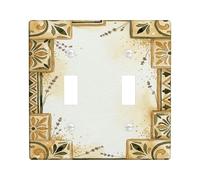 Floral Kitchen Double Light Switch Cover Plate, Vintage Rustic Geometric Swirl Fall Beige Plastic Standard Size Switch Plate Decorative for Living Room Bedroom Home Office Decor