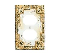 Floral Kitchen Duplex Outlet Covers Wall Plate, Vintage Rustic Geometric Swirl Fall Beige Plastic Standard Size Wall Plates for Electrical Outlets for Home Living Room New Apartment Decor