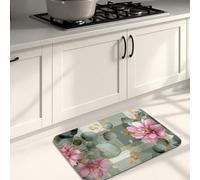 Floral Kitchen Mats for Floor, Peach Water Lily Botanical Soft Mats, Cushioned Comfort Washable Non Slip Decor Rugs for Kitchen Sinks Laundry Room Bathroom 20x31 Inch