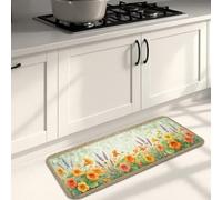 Floral Kitchen Mats for Floor, Vintage Botanical Design Soft Mats, Summer Cushioned Comfort Washable Decor Rugs for Kitchen Sinks Laundryroom Bathroom 16x47 Inch