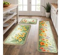Floral Kitchen Mats for Floor, Vintage Botanical Design Soft Mats, Summer Cushioned Comfort Washable Decor Rugs for Kitchen Sinks Laundryroom Bathroom 3pcs