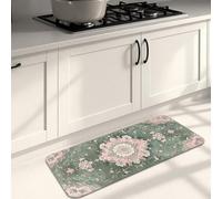 Floral Kitchen Mats for Floor, Vintage Green Blossom Soft Mats, Cushioned Comfort Washable Non Slip Decor Rugs for Kitchen Sinks Laundryroom Bathroom 16x47 Inch