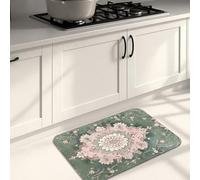 Floral Kitchen Mats for Floor, Vintage Green Blossom Soft Mats, Cushioned Comfort Washable Non Slip Decor Rugs for Kitchen Sinks Laundryroom Bathroom 16x24 Inch